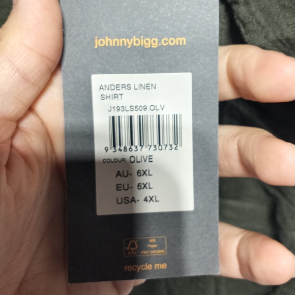 Johnny Bigg Men's Green Linen Blend Long Sleeve Button Down Shirt Size 4XL NWT - Picture 3 of 9